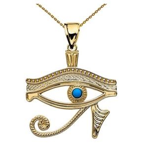 14kYellow Gold Egyptian Blue Eye of Horus Pendant